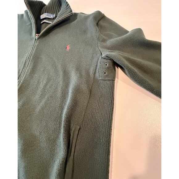 Polo Ralph Lauren Full Zip Sweater Men's L Hunter Green 100% Cotton Heritage - Picture 7 of 12